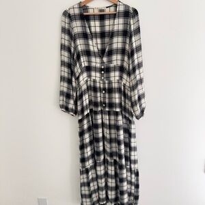 Marine Layer Maeve Plaid Longsleeve Tiered Maxi Shirt Dress XL